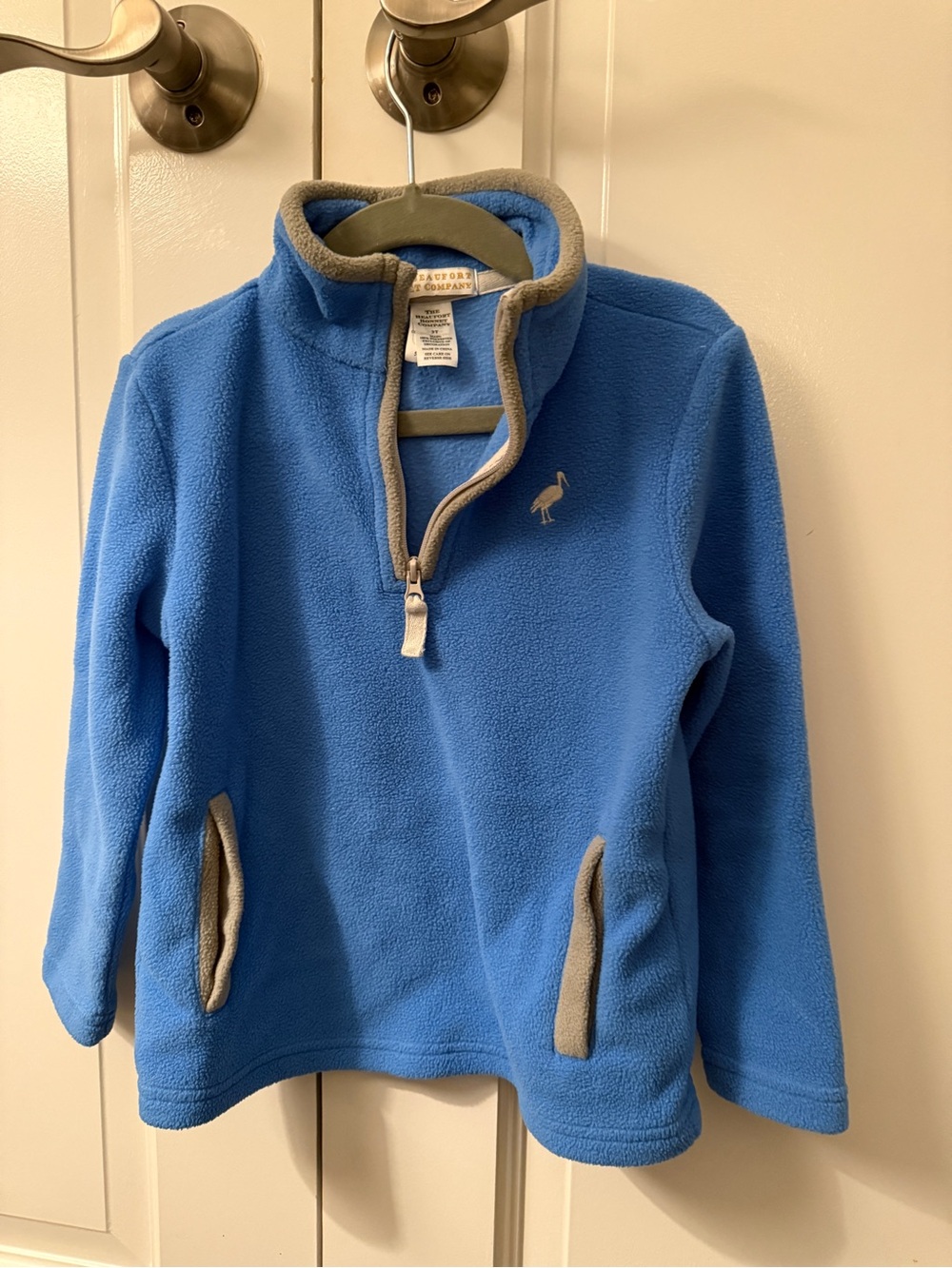 The Beaufort Bonnet Company Kids Blue Fleece Quarter-Zip with Gray Trim